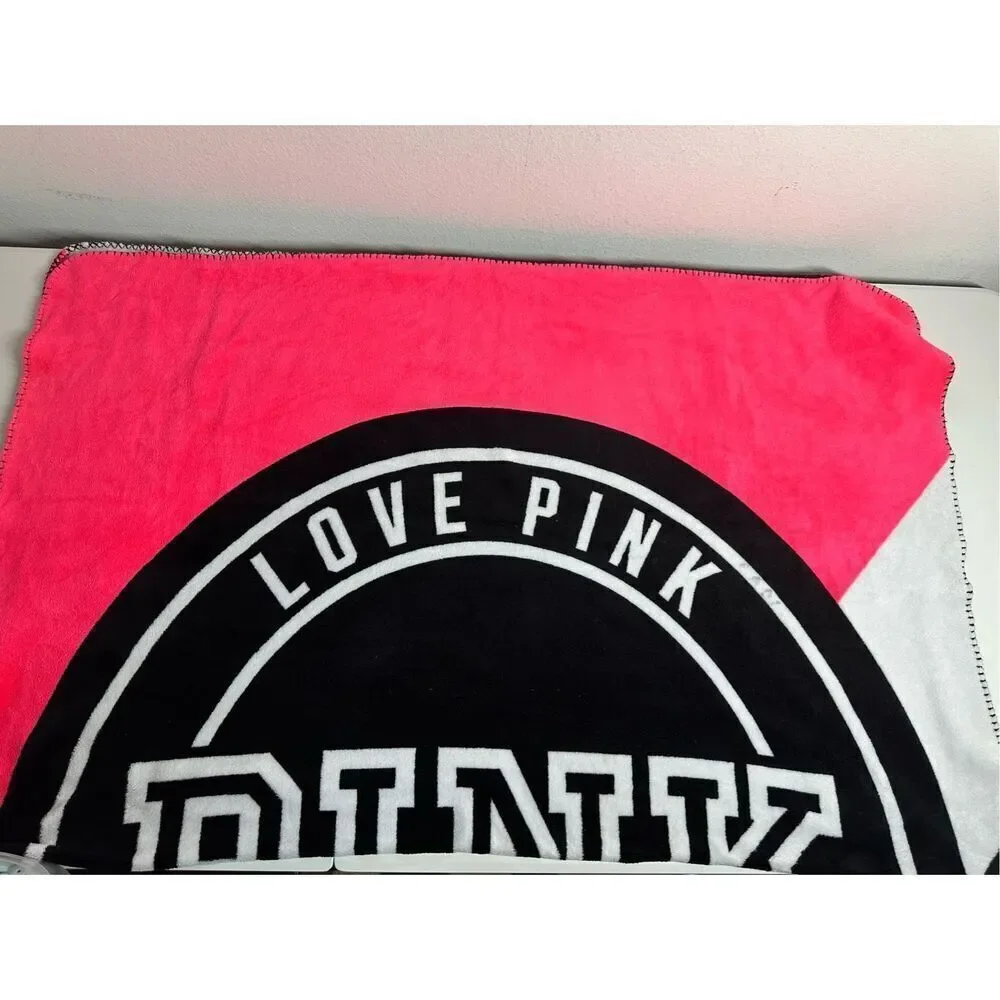 Rare Limited Victoria's Secret PINK Pink Black & White Stadium Blanket/Throw